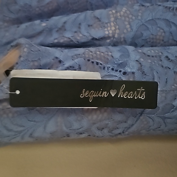 Sequin Hearts Lace Dress Light Blue Keyhole Chest Sewn In Bra Racerback 3 NWT - Picture 7 of 9